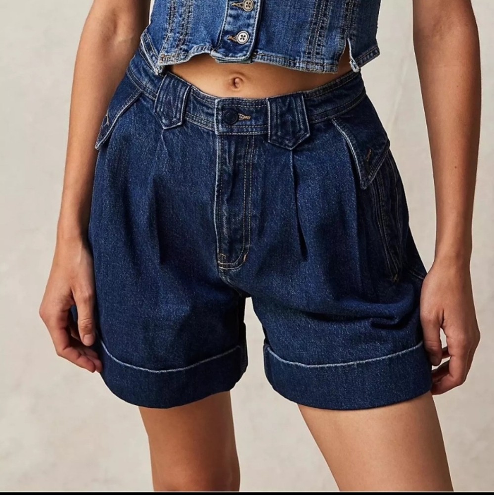 Free People Dark Blue Denim Shorts